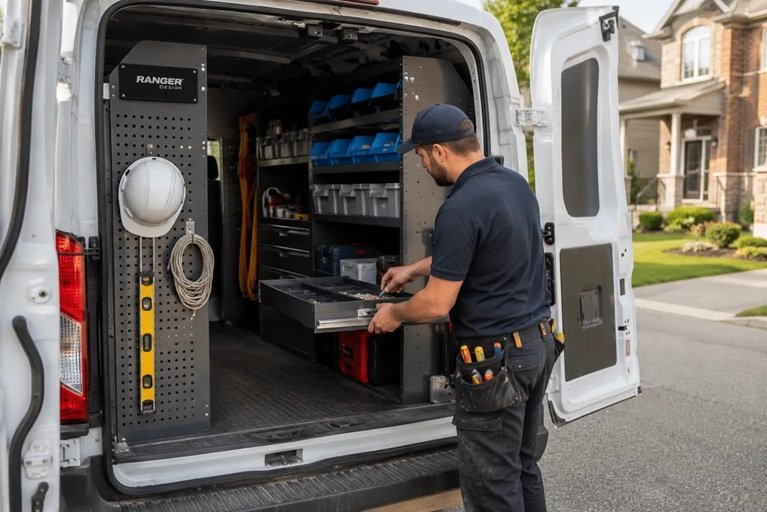 organized van shelving system for service contractors
