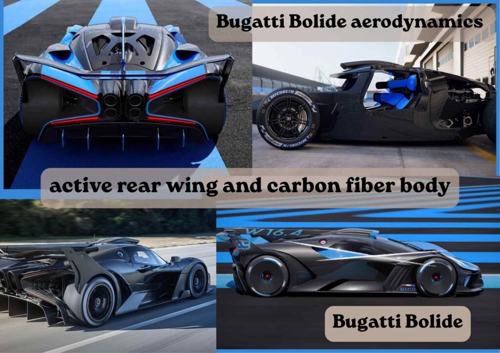 Bugatti Bolide aerodynamics with active rear wing and carbon fiber body