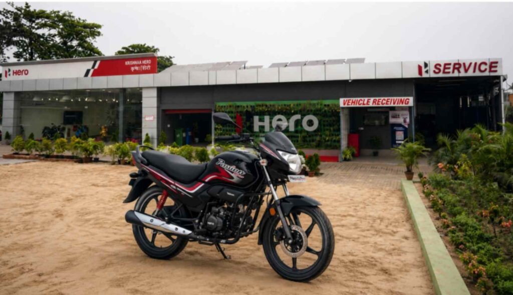 Hero Passion Pro commuter motorcycle at an authorized service facility