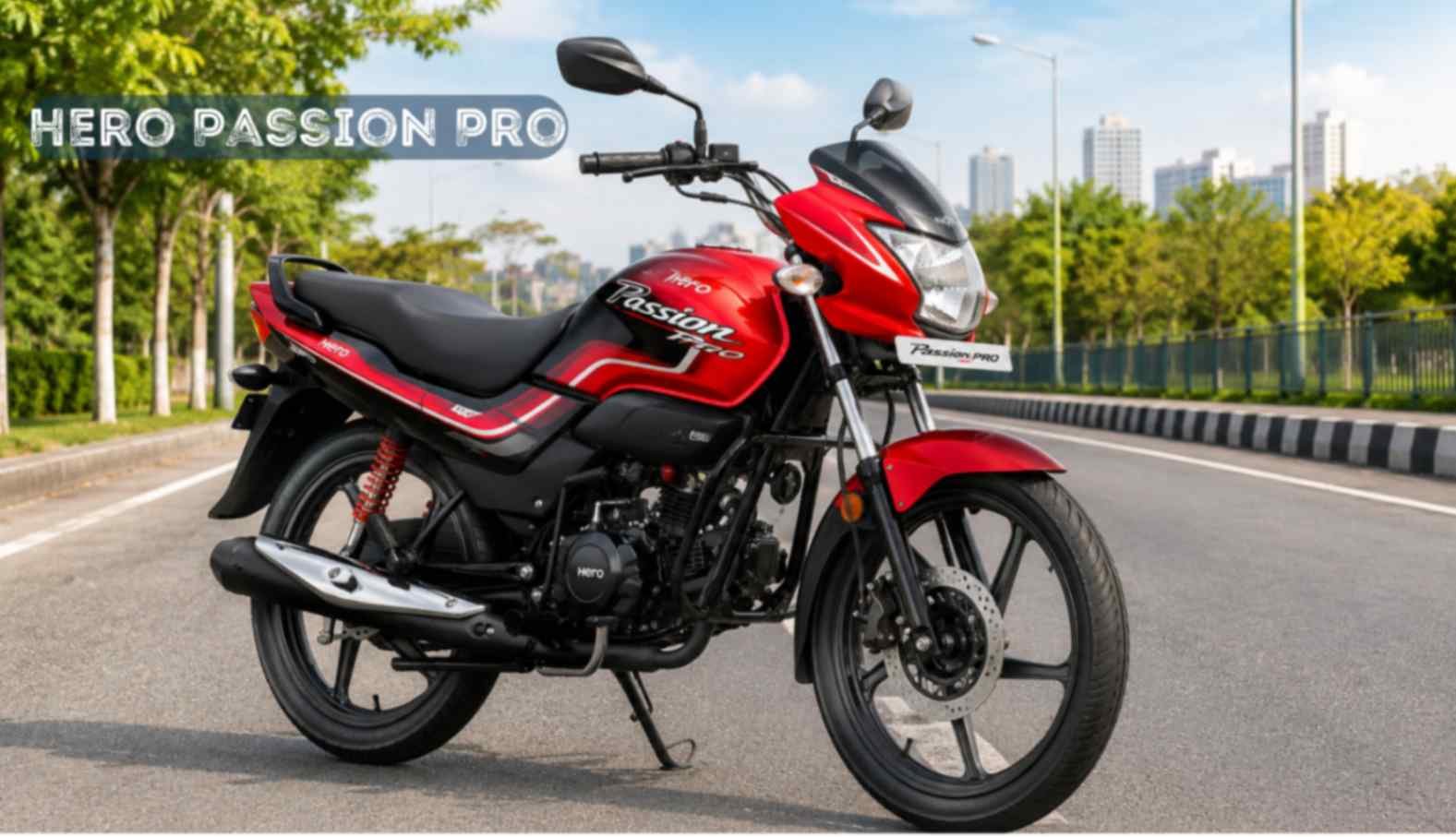 Hero Passion Pro commuter motorcycle parked on an urban road